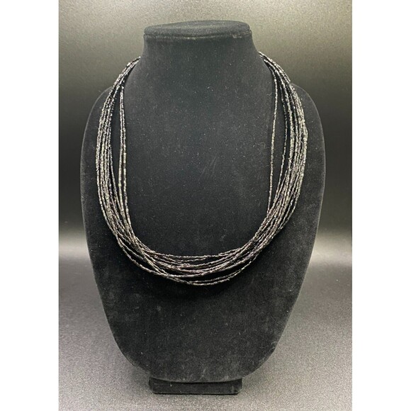 Black Glass Bead Multistrand Necklace - Free Shipping - Picture 1 of 3